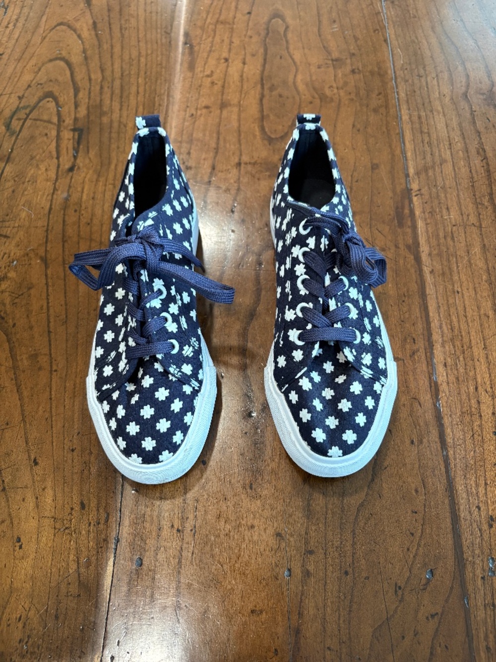 Joe Fresh Navy White Geometric Floral Canvas Lace Up Low Top Sneakers Size 8